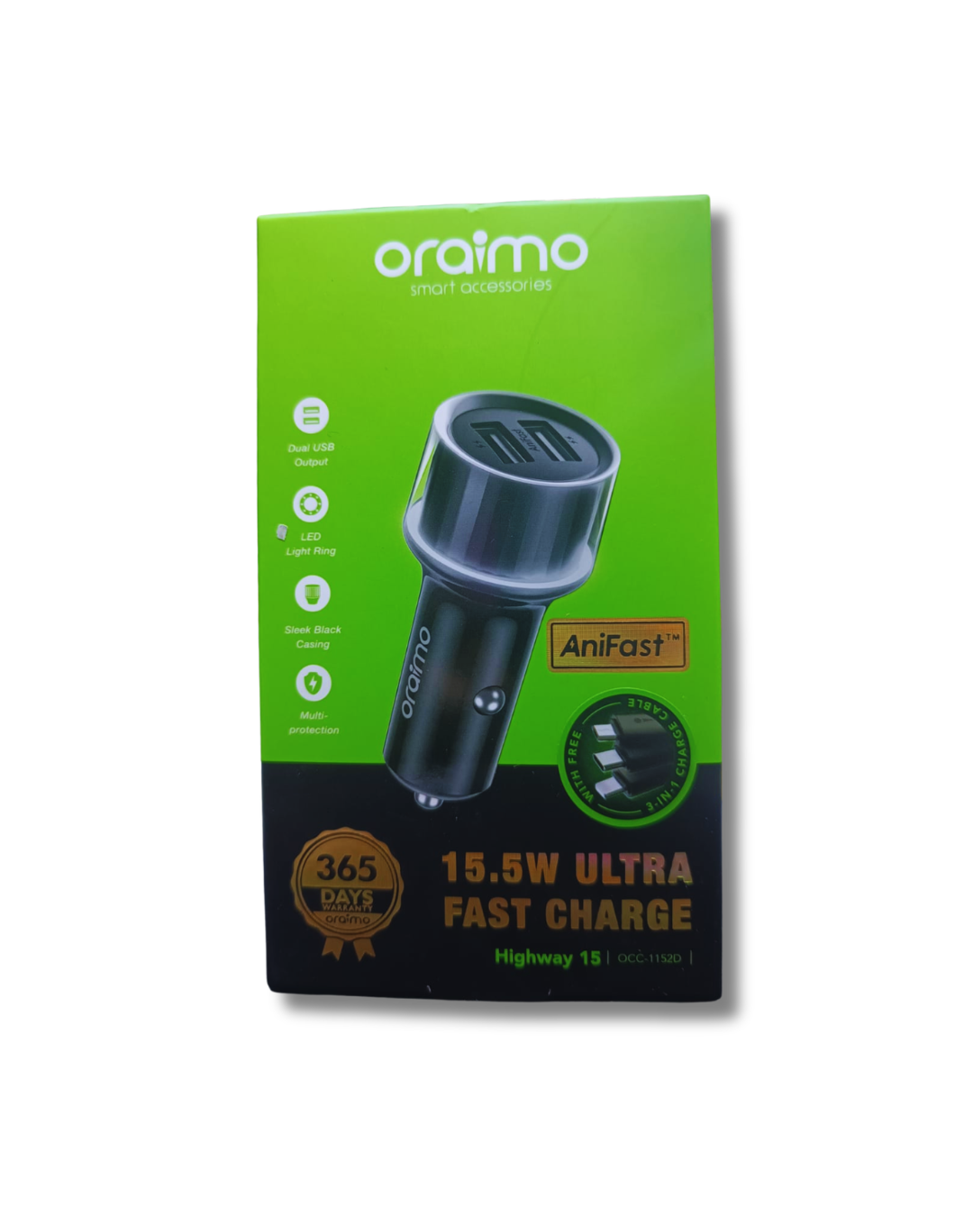 Oraimo Highway 15 15.5W Fast Car Charger OCC-1152D Dual USB