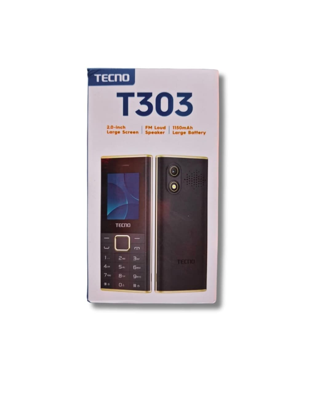 TECNO T303 Feature Phone, 2.0-Inch Screen & 1150mAh Battery – Black/Gold