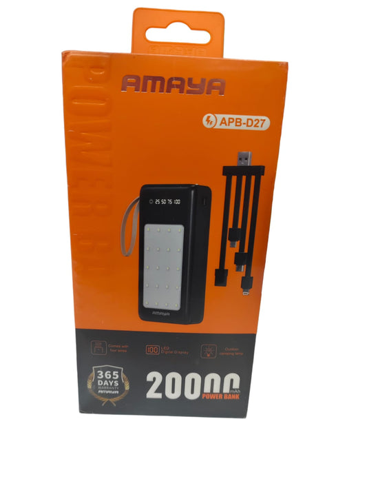 Amaya power bank packaging with product image on an orange background