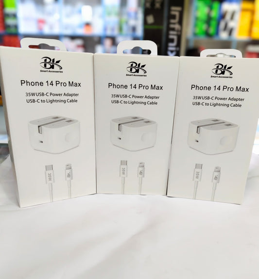 Three BK branded packaging boxes for Phone 14 Pro Max accessories on a white surface.
